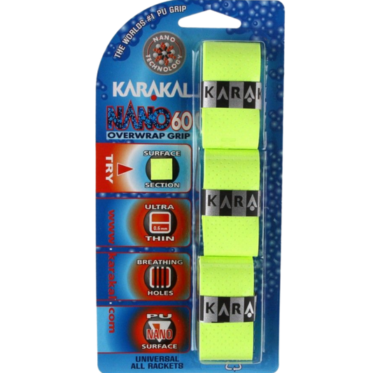 Pack de 3 surgrips de badminton Karakal Nano 60 couleur jaune fluo