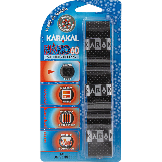Pack de 3 surgrips de badminton Karakal Nano 60 couleur noir