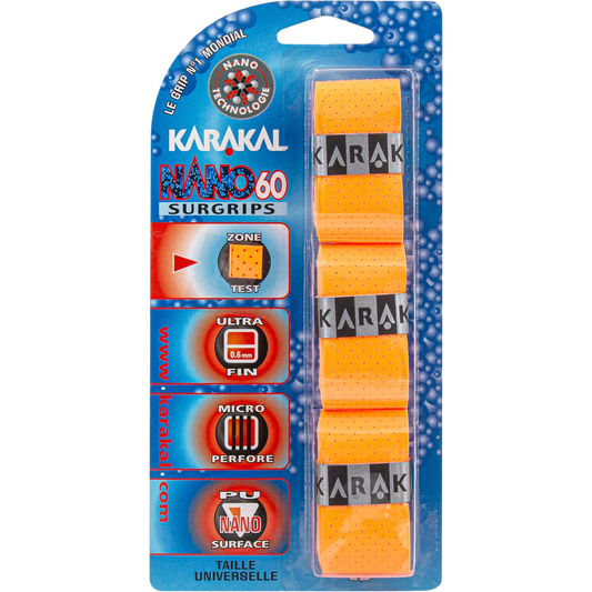 Pack de 3 surgrips de badminton Karakal Nano 60 couleur orange