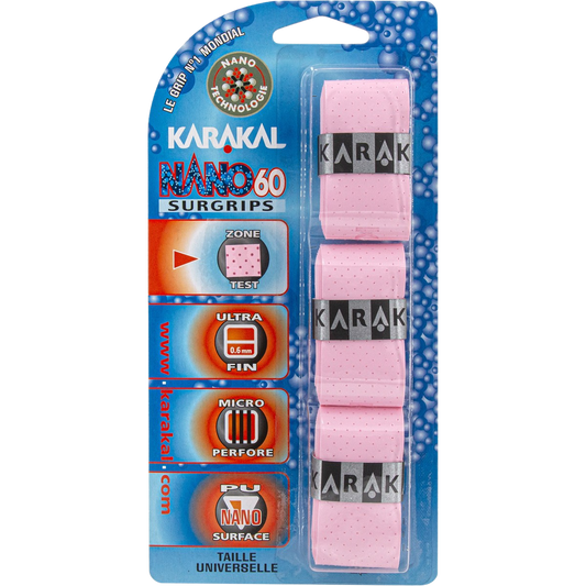 Pack de 3 surgrips de badminton Karakal Nano 60 couleur rose