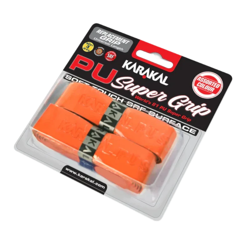 Emballage du pack de 2 grips de remplacement Karakal PU Super Grip.