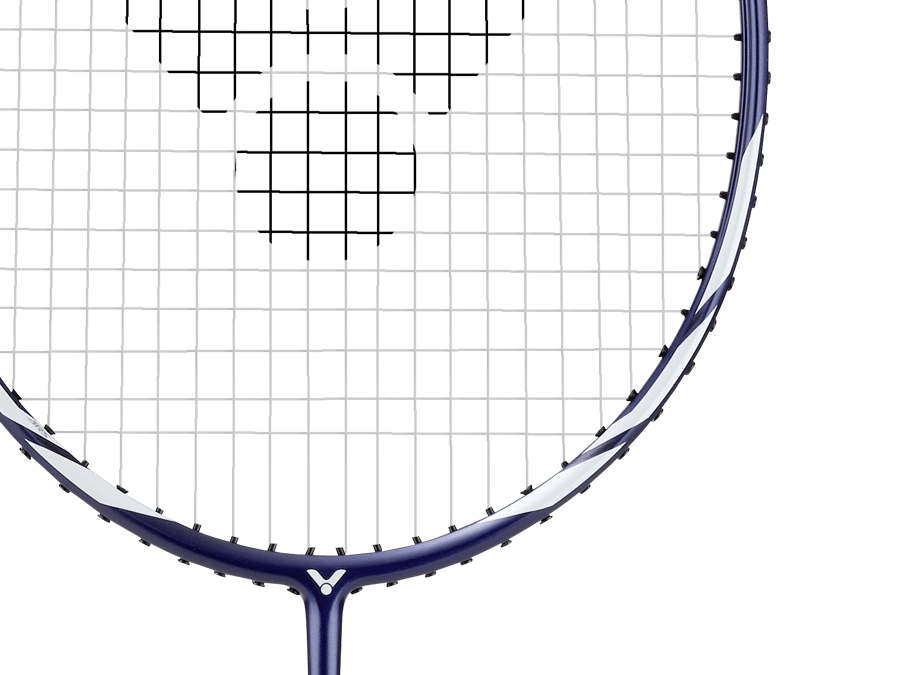 Raquette de badminton Victor Auraspeed 11B coloris bleu et blanc, vue de profil montrant le cadre aérodynamique.