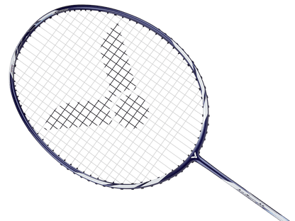 Raquette de badminton Victor Auraspeed 11B coloris bleu et blanc, vue de profil montrant le cadre aérodynamique.